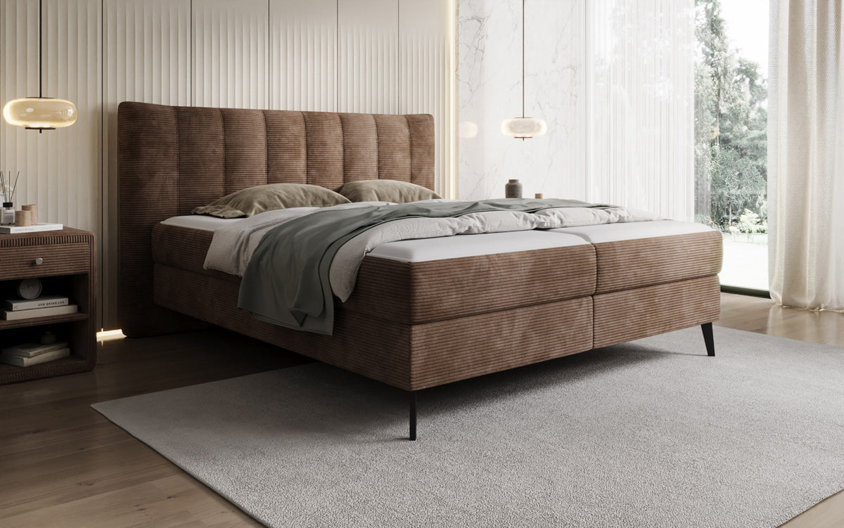 Ines box spring bed in Corduroy with storage