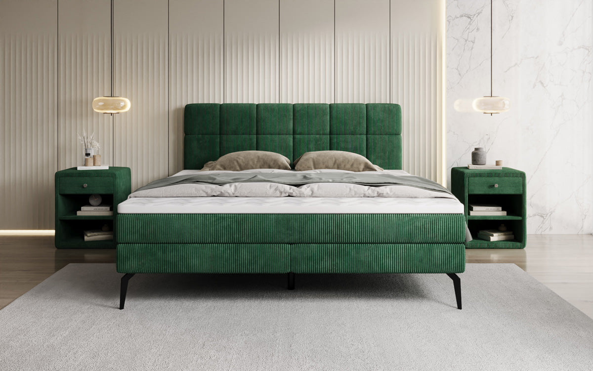Boxspringbett Vera aus Cord mat héije Féiss