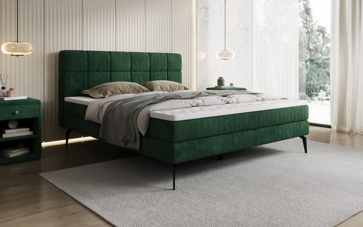 Boxspringbett Vera aus Cord mat héije Féiss
