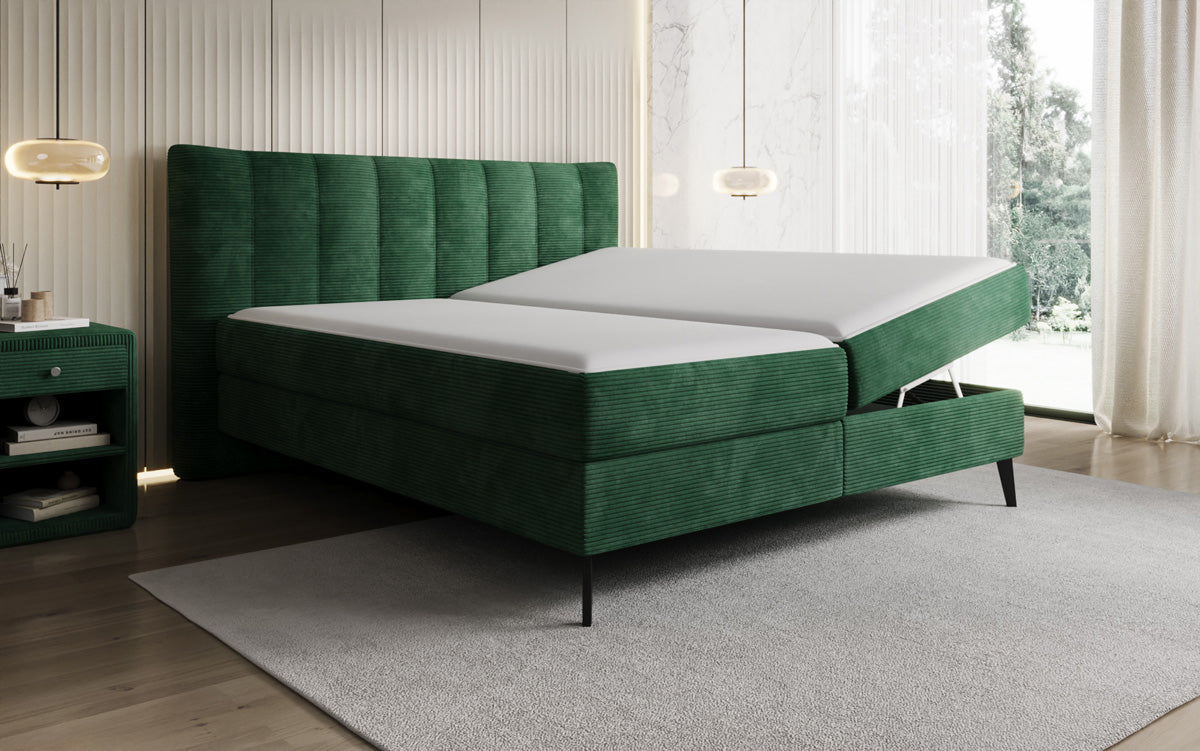 Ines box spring bed in Corduroy with storage