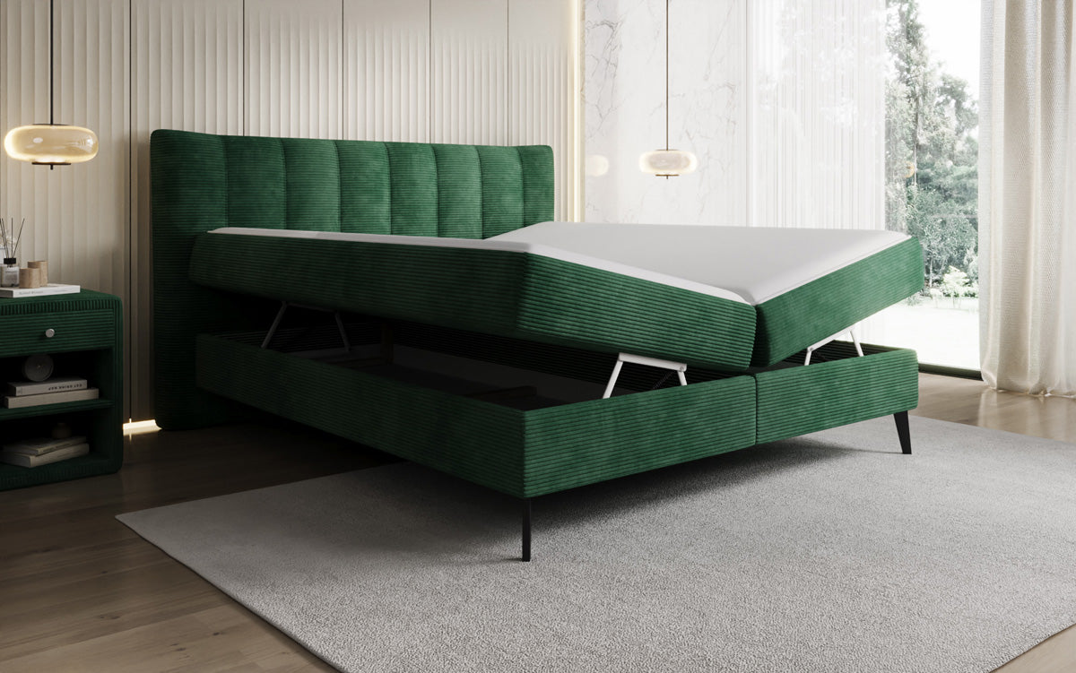 Ines box spring bed in Corduroy with storage