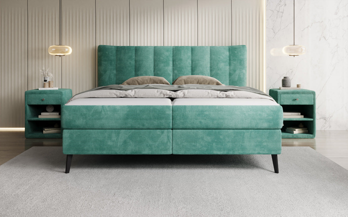 Ines box spring bed in Corduroy with storage