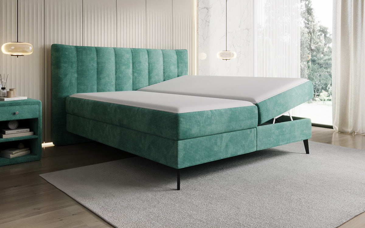 Ines box spring bed in Corduroy with storage