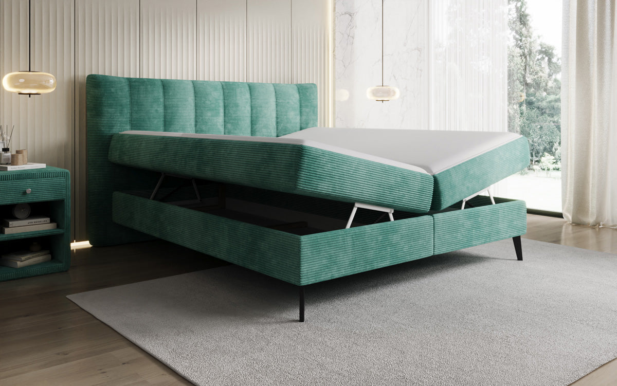 Ines box spring bed in Corduroy with storage