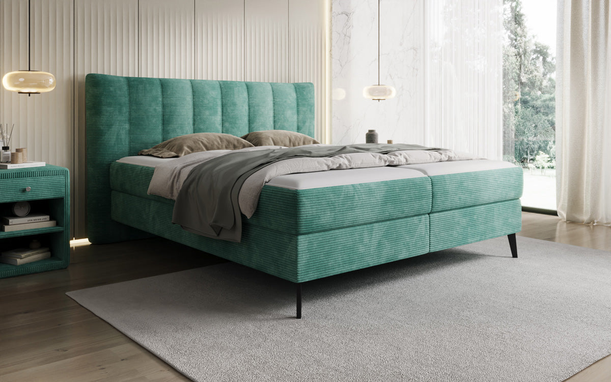 Ines box spring bed in Corduroy with storage