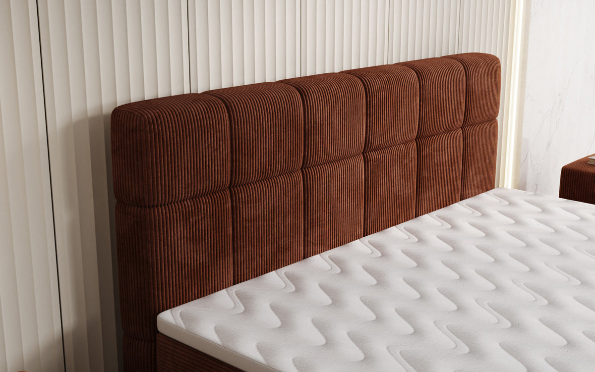 Boxspringbett Vera aus Cord mat héije Féiss