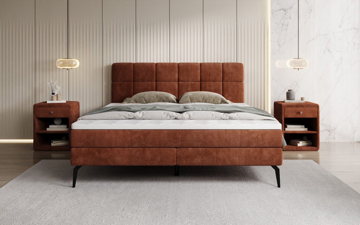 Boxspringbett Vera aus Cord mat héije Féiss