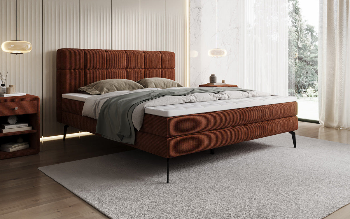 Boxspringbett Vera aus Cord mat héije Féiss