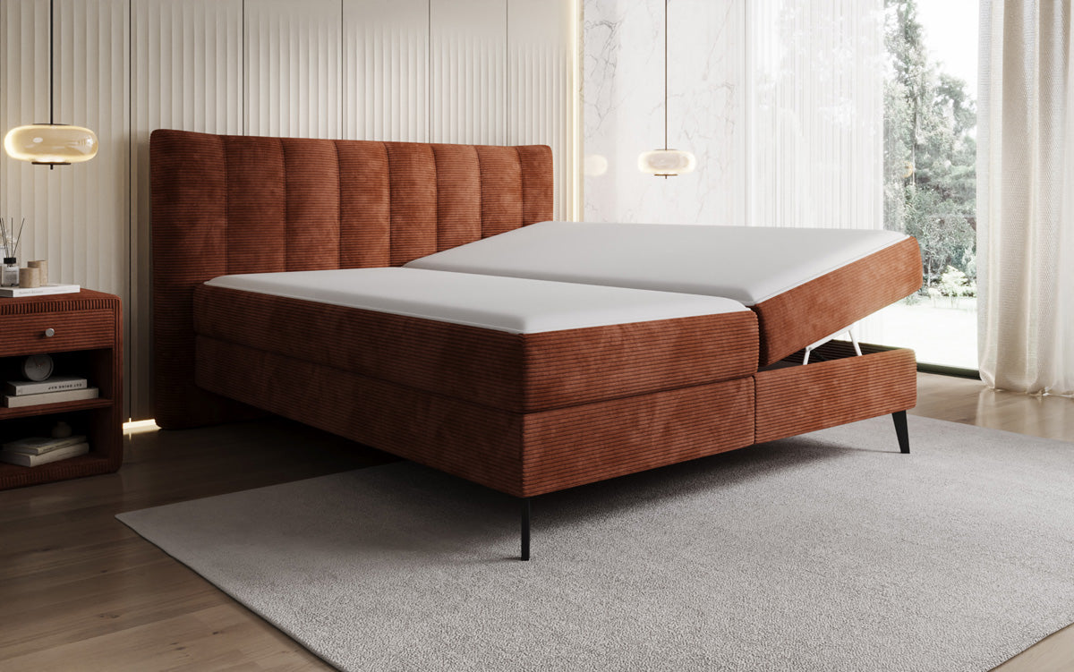 Ines box spring bed in Corduroy with storage