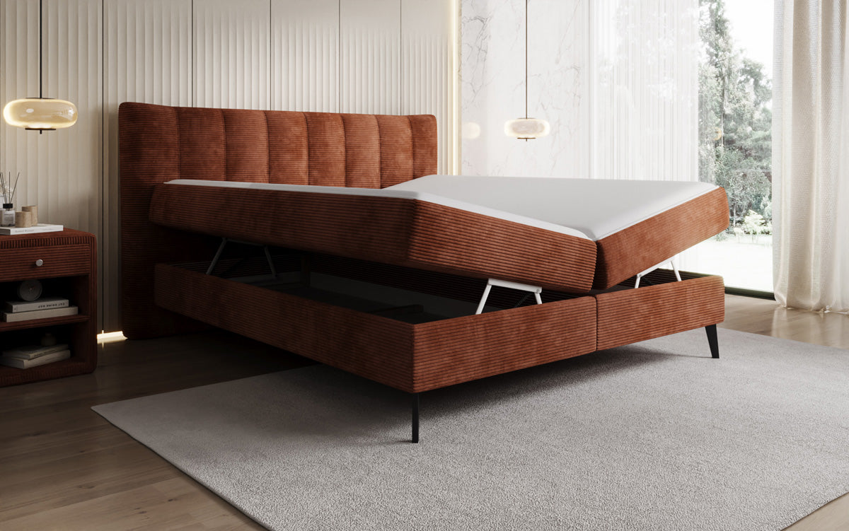 Ines box spring bed in Corduroy with storage