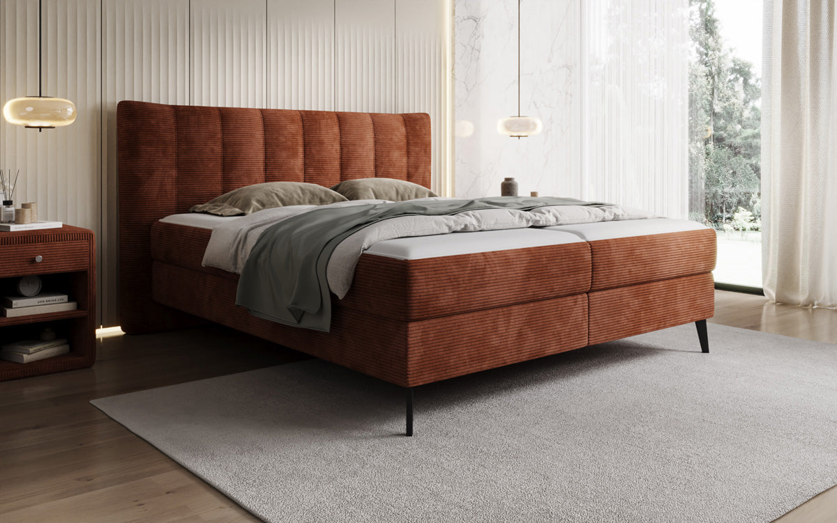 Ines box spring bed in Corduroy with storage