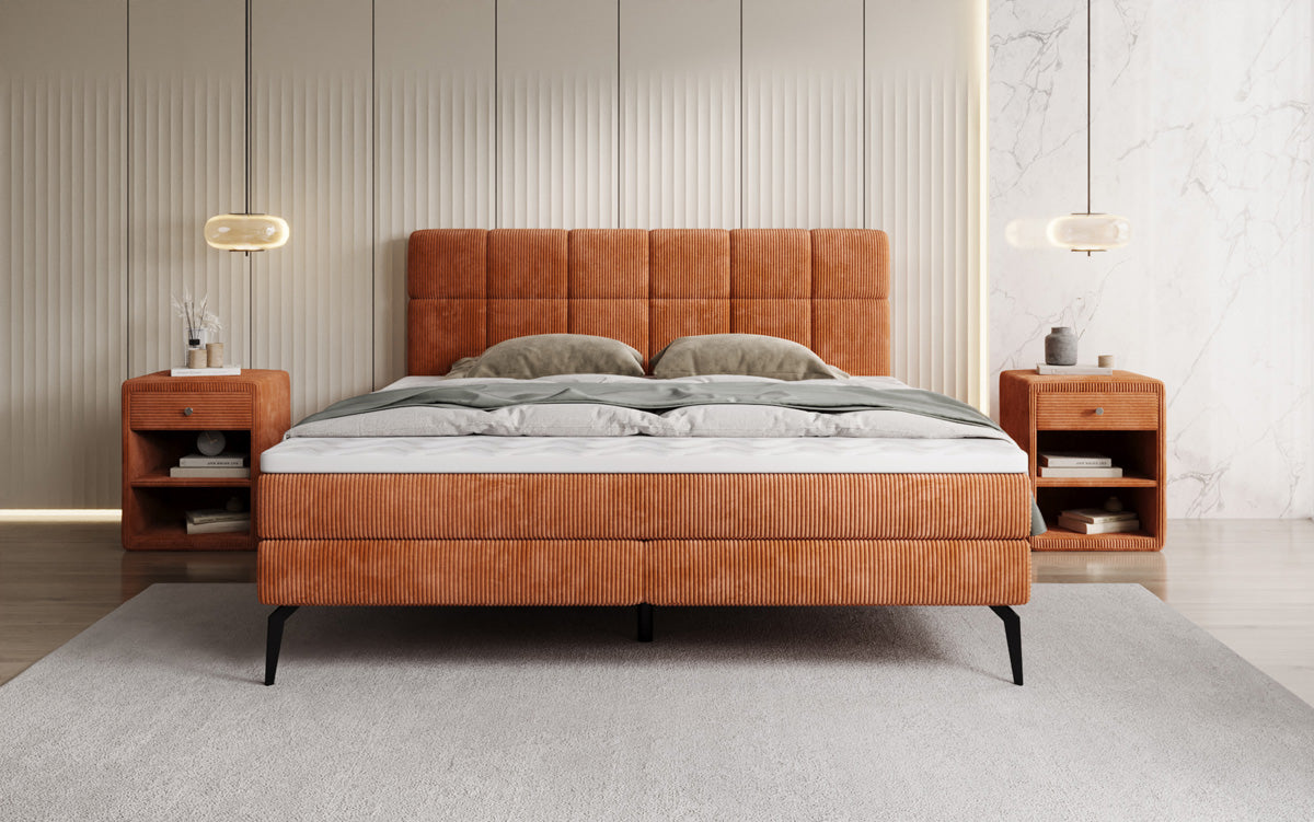 Boxspringbett Vera aus Cord mat héije Féiss