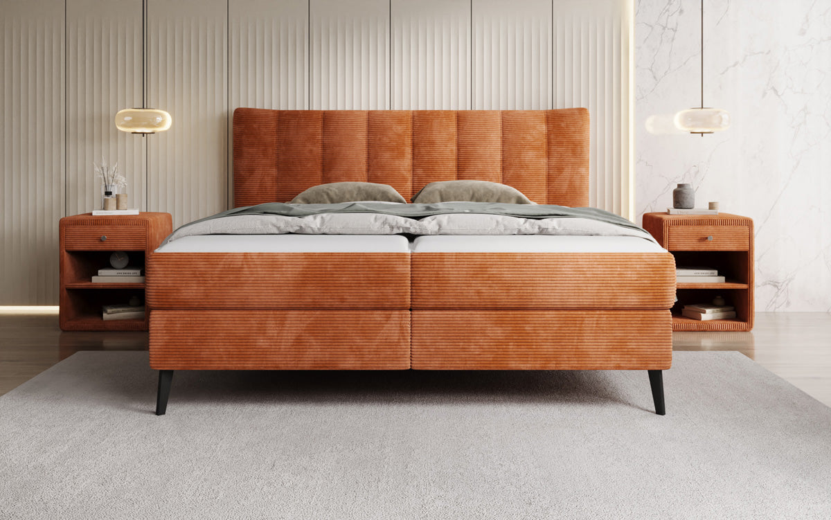 Ines box spring bed in Corduroy with storage