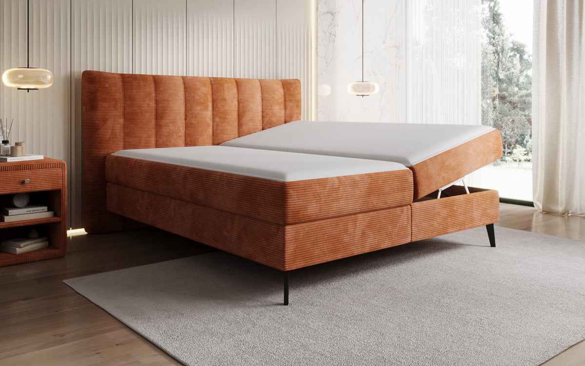 Ines box spring bed in Corduroy with storage