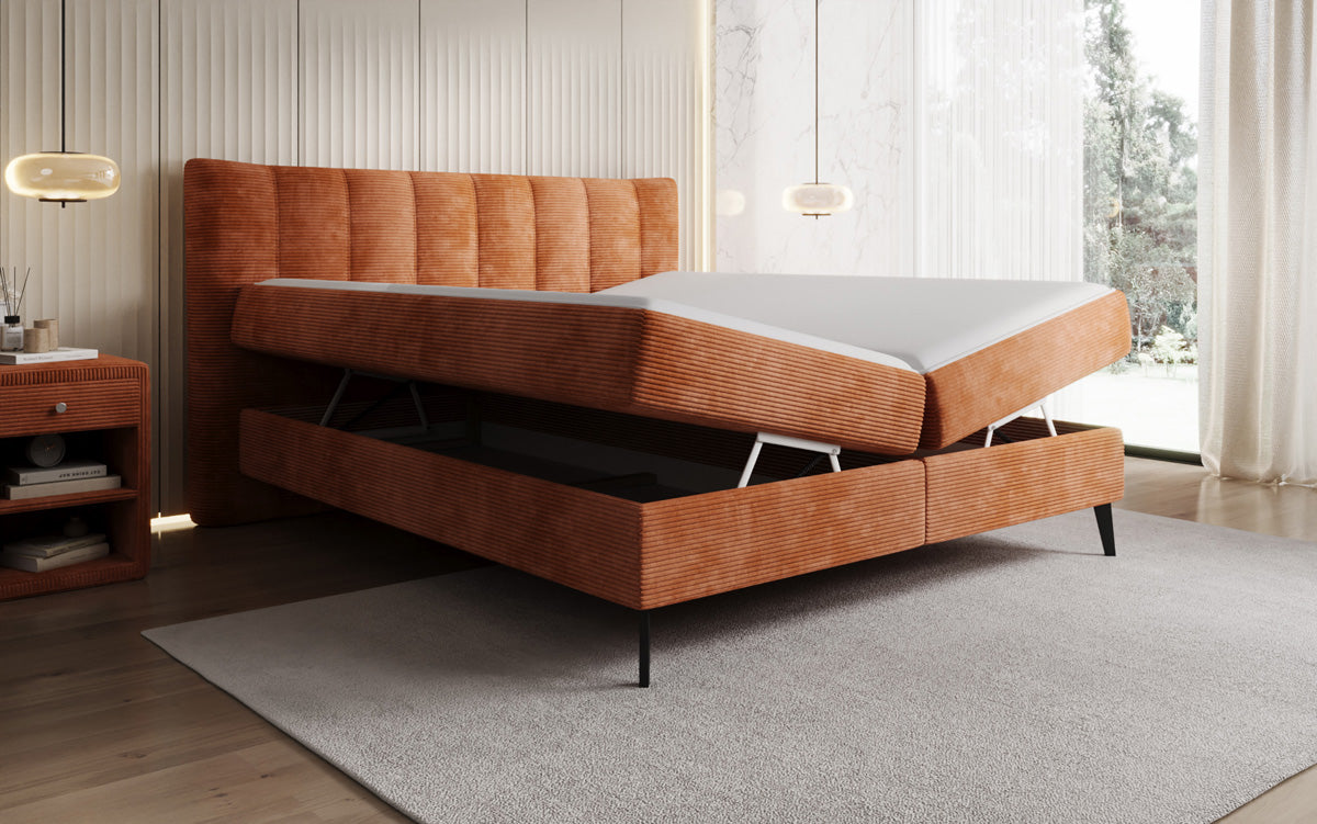 Ines box spring bed in Corduroy with storage