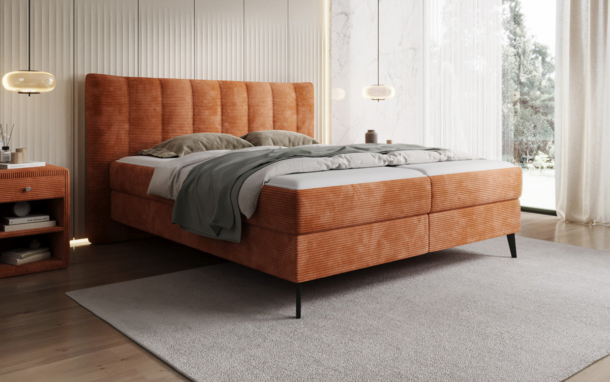 Ines box spring bed in Corduroy with storage