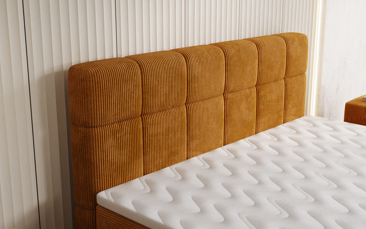 Boxspringbett Vera aus Cord mat héije Féiss