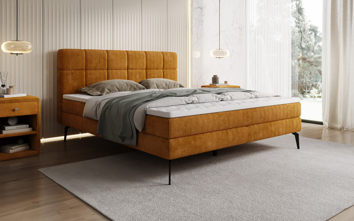Boxspringbett Vera aus Cord mat héije Féiss