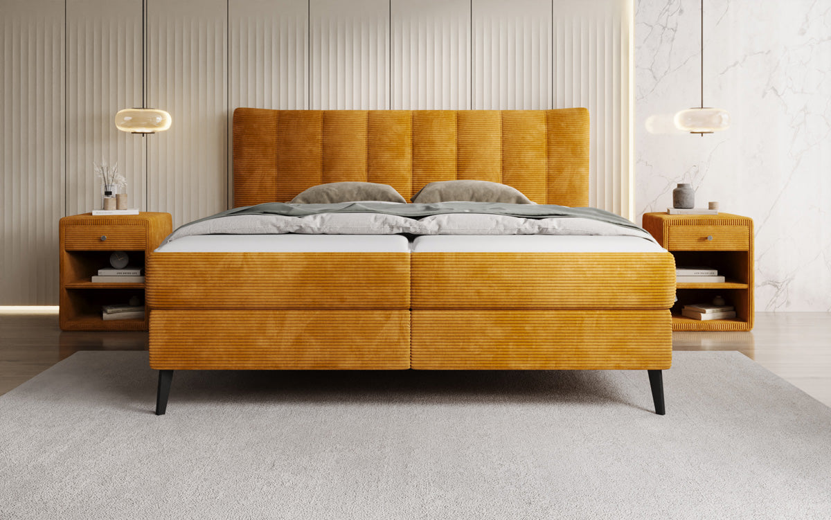 Ines box spring bed in Corduroy with storage
