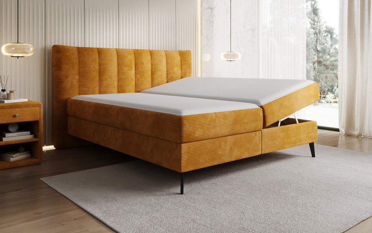 Ines box spring bed in Corduroy with storage