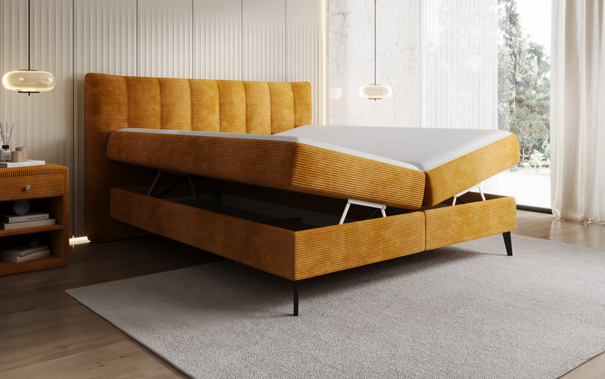 Ines box spring bed in Corduroy with storage