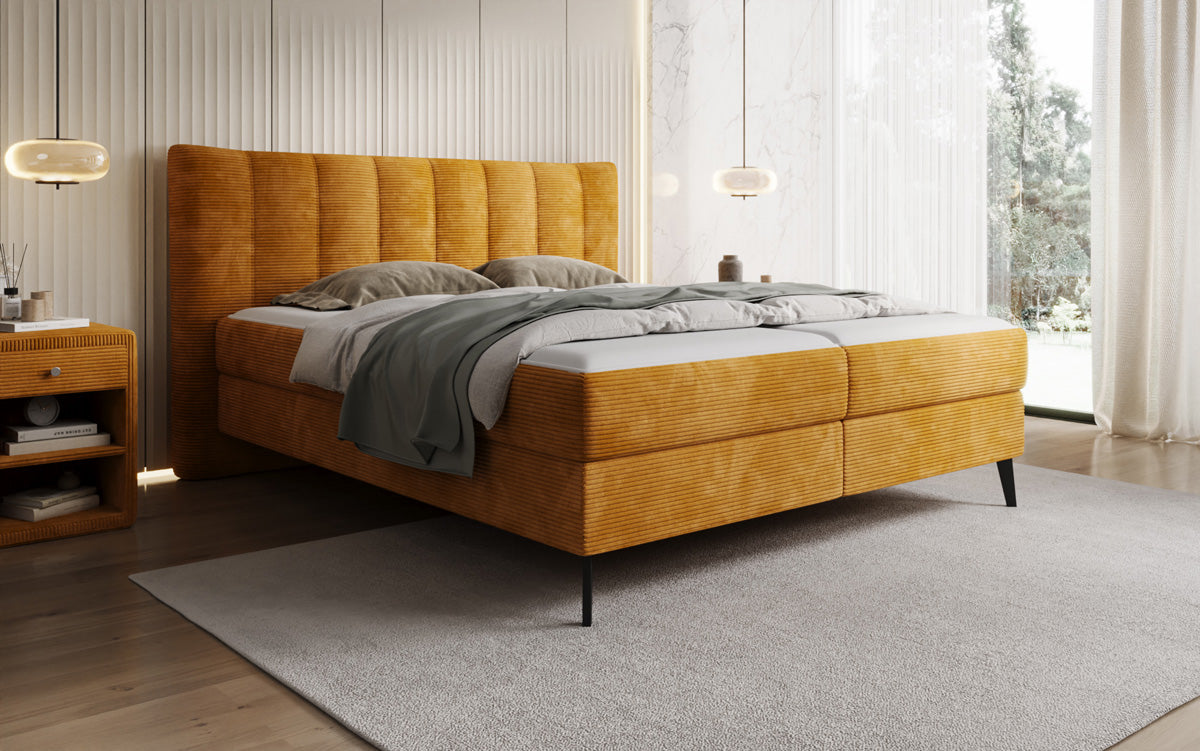 Ines box spring bed in Corduroy with storage
