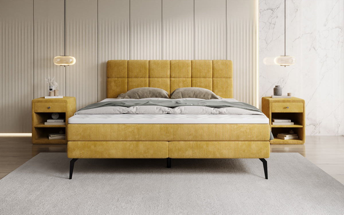 Boxspringbett Vera aus Cord mat héije Féiss