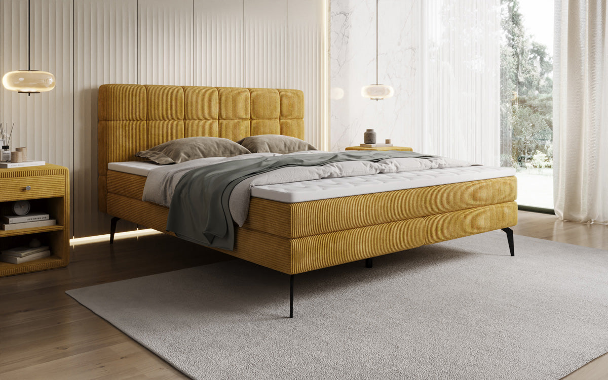 Boxspringbett Vera aus Cord mat héije Féiss