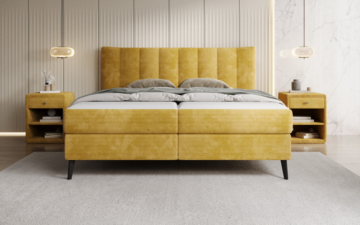 Ines box spring bed in Corduroy with storage