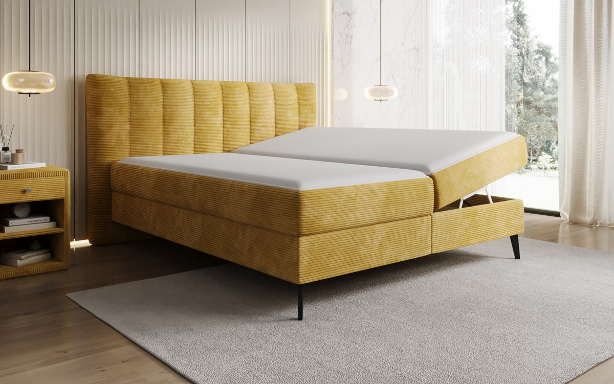 Ines box spring bed in Corduroy with storage