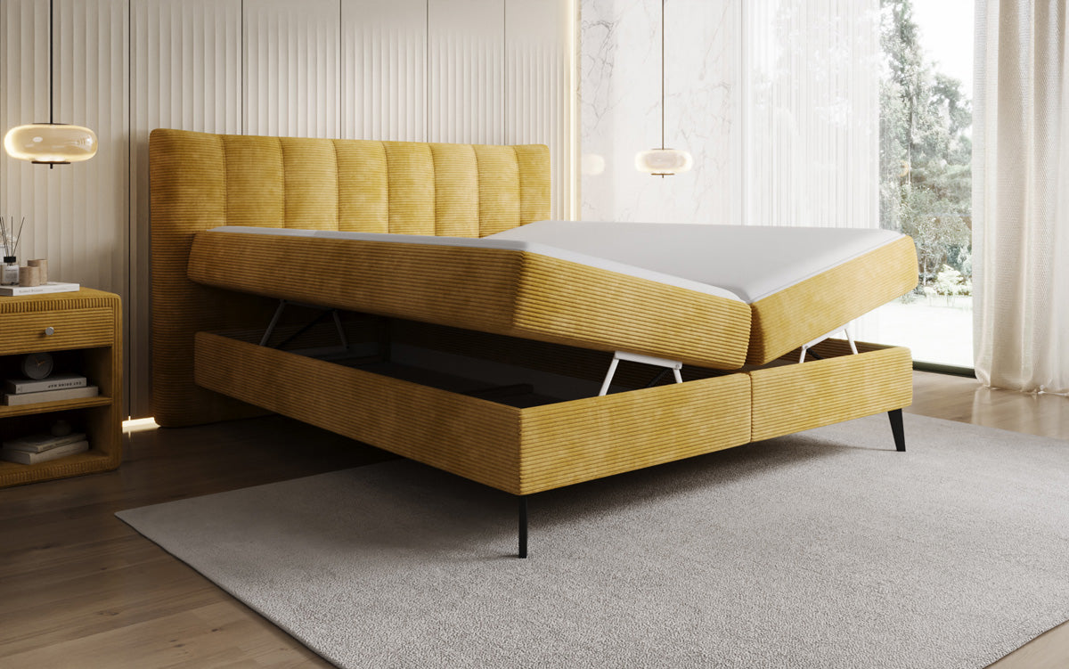 Ines box spring bed in Corduroy with storage
