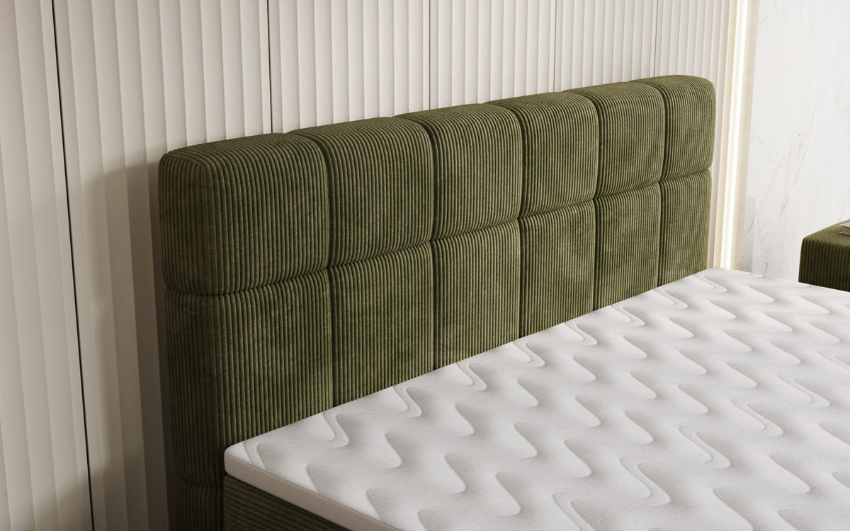 Boxspringbett Vera aus Cord mat héije Féiss