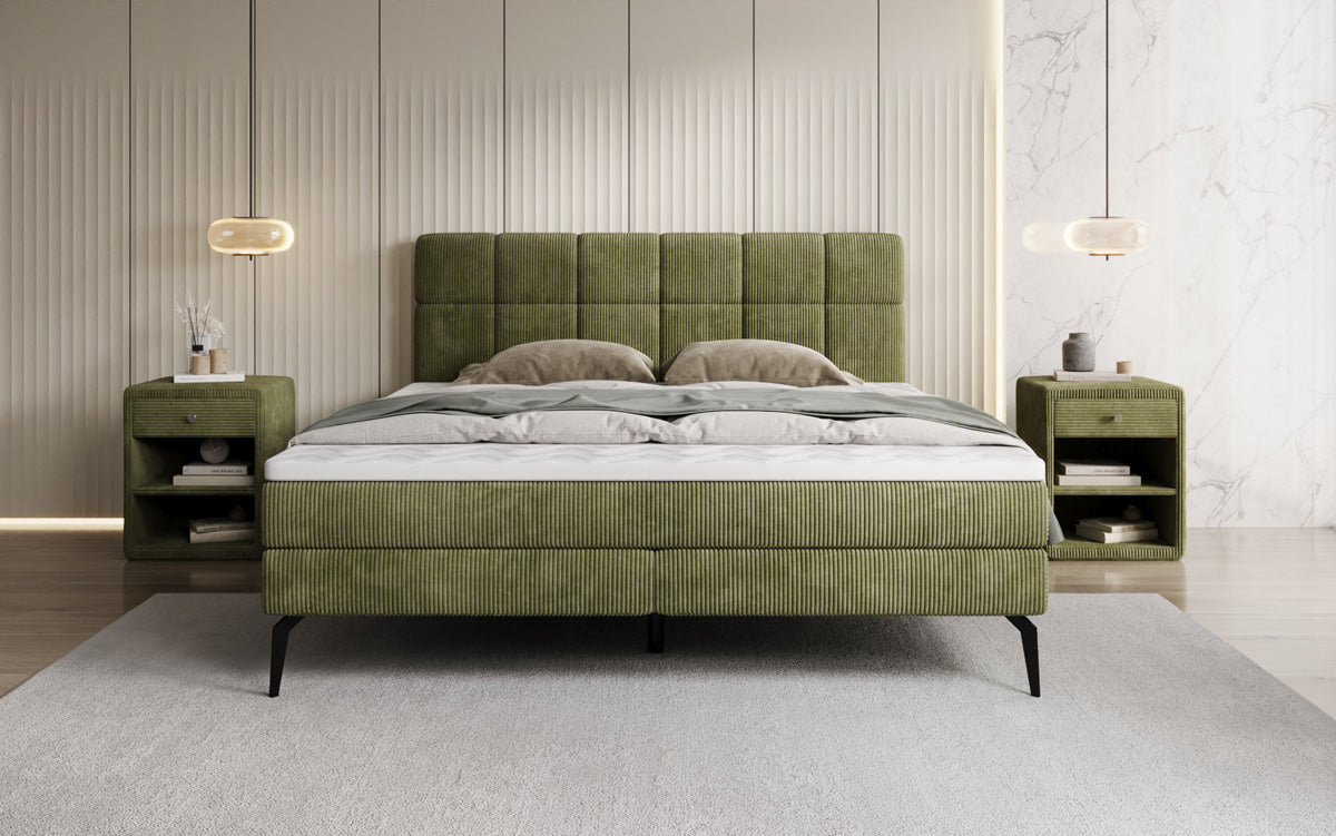 Boxspringbett Vera aus Cord mat héije Féiss