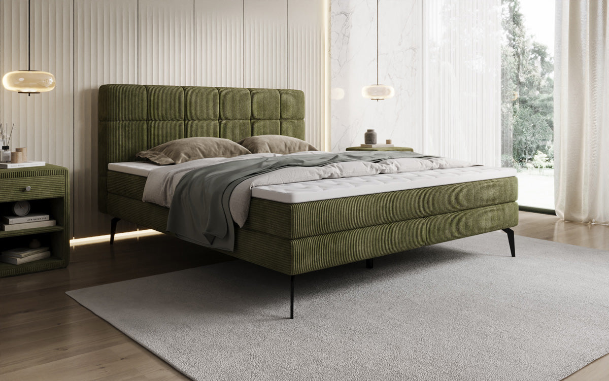 Boxspringbett Vera aus Cord mat héije Féiss