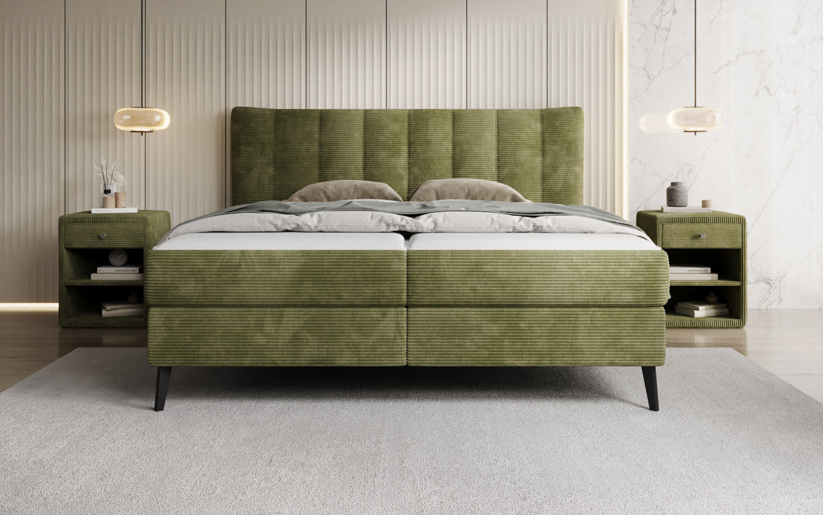 Ines box spring bed in Corduroy with storage
