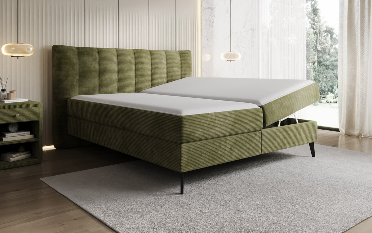 Ines box spring bed in Corduroy with storage