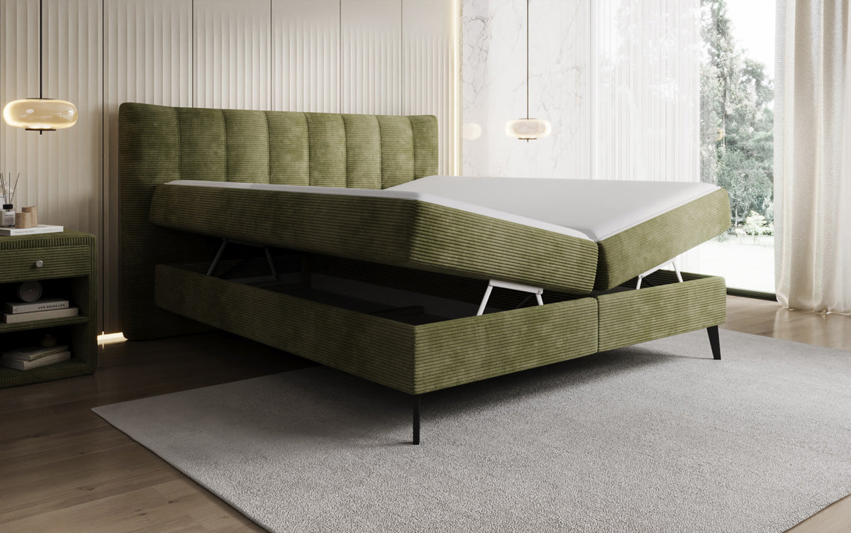 Ines box spring bed in Corduroy with storage