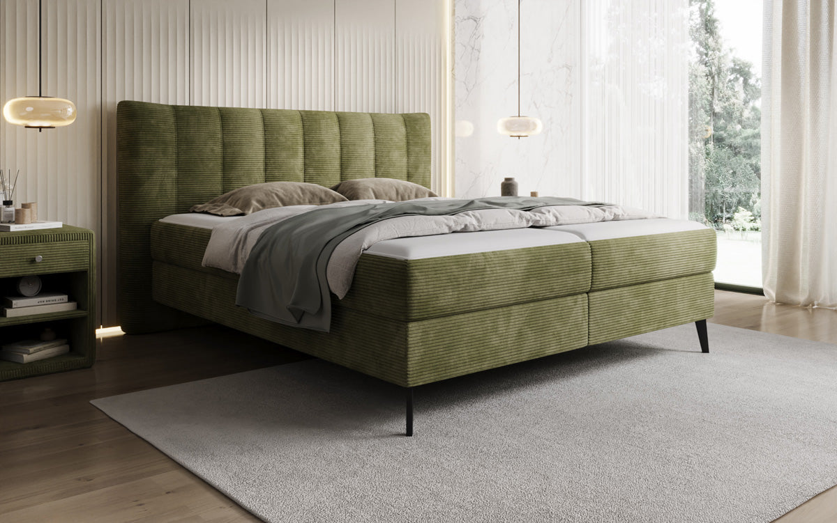 Ines box spring bed in Corduroy with storage