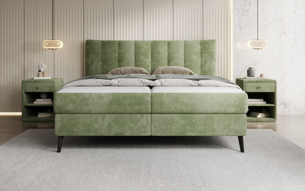 Ines box spring bed in Corduroy with storage