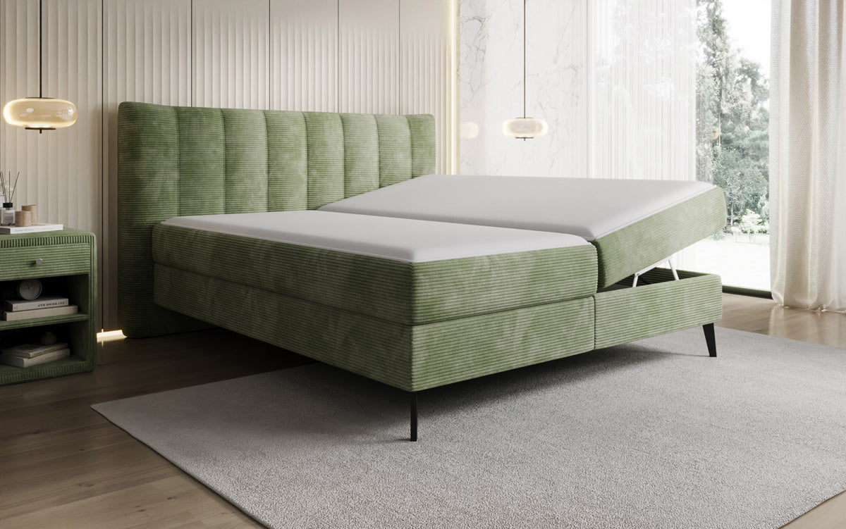 Ines box spring bed in Corduroy with storage