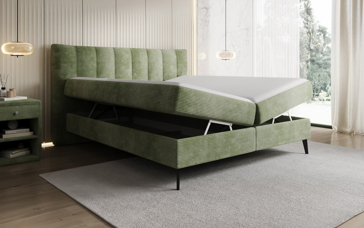 Ines box spring bed in Corduroy with storage