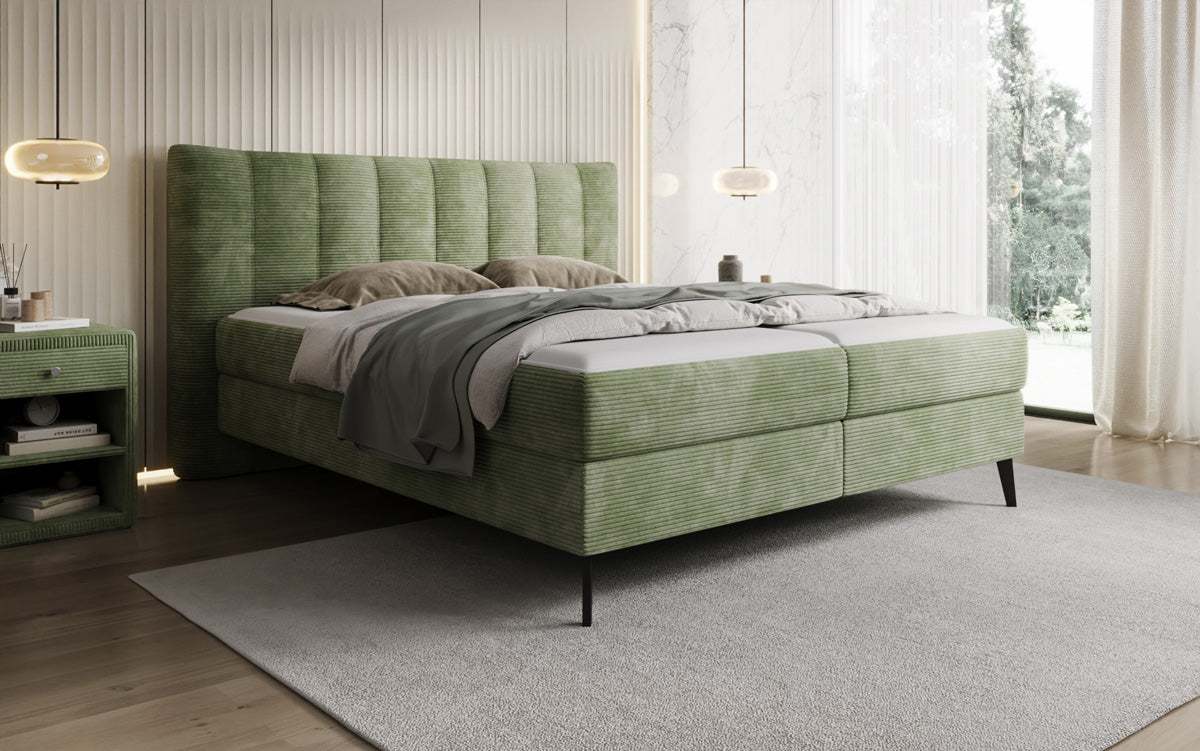 Ines box spring bed in Corduroy with storage