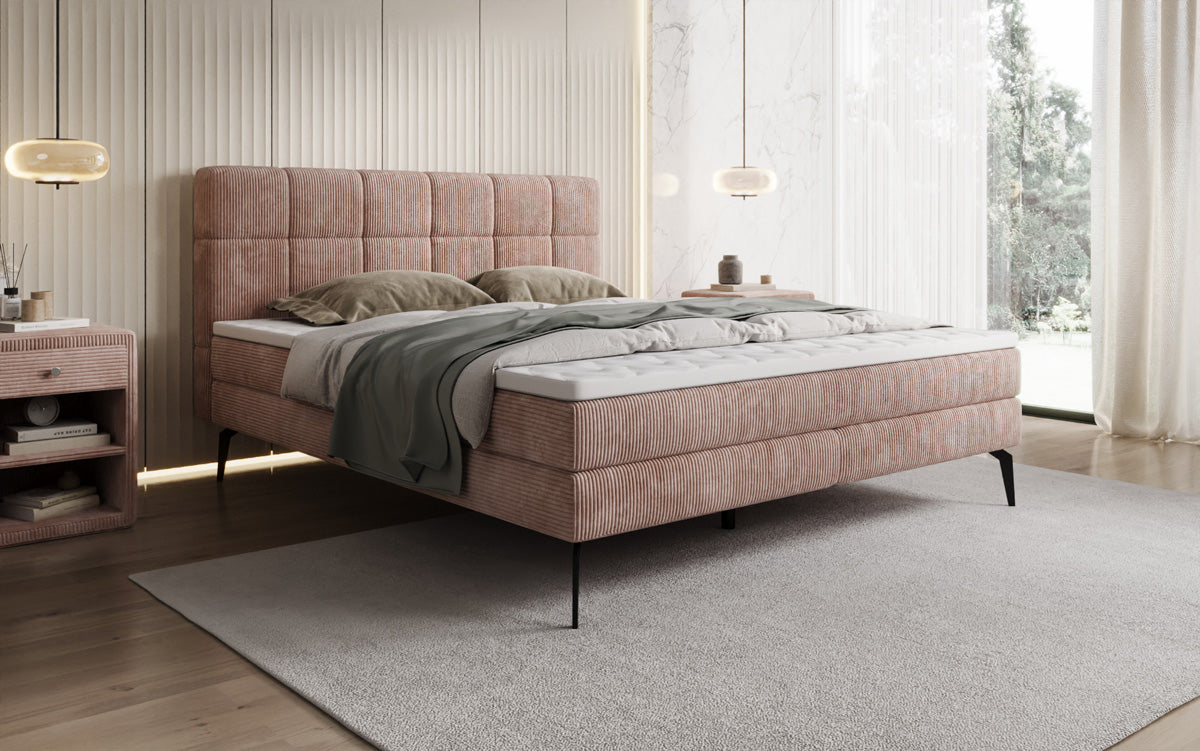 Boxspringbett Vera aus Cord mat héije Féiss