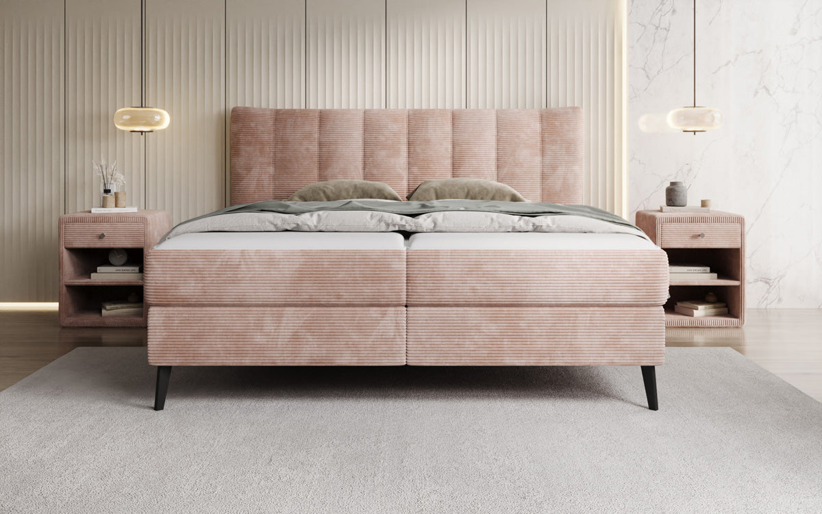 Ines box spring bed in Corduroy with storage
