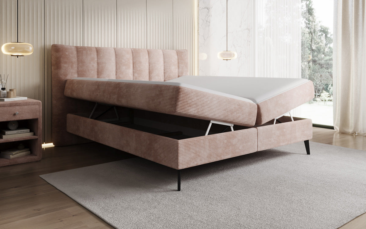 Ines box spring bed in Corduroy with storage