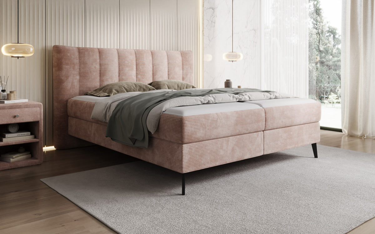 Ines box spring bed in Corduroy with storage