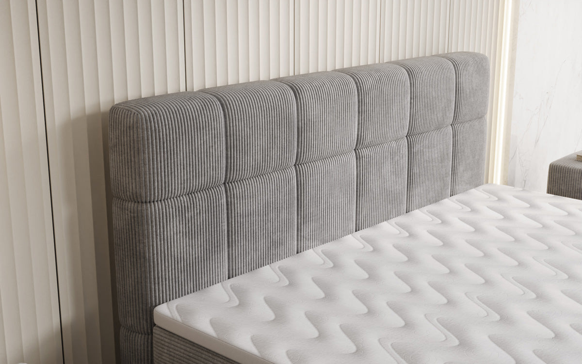 Boxspringbett Vera aus Cord mat héije Féiss
