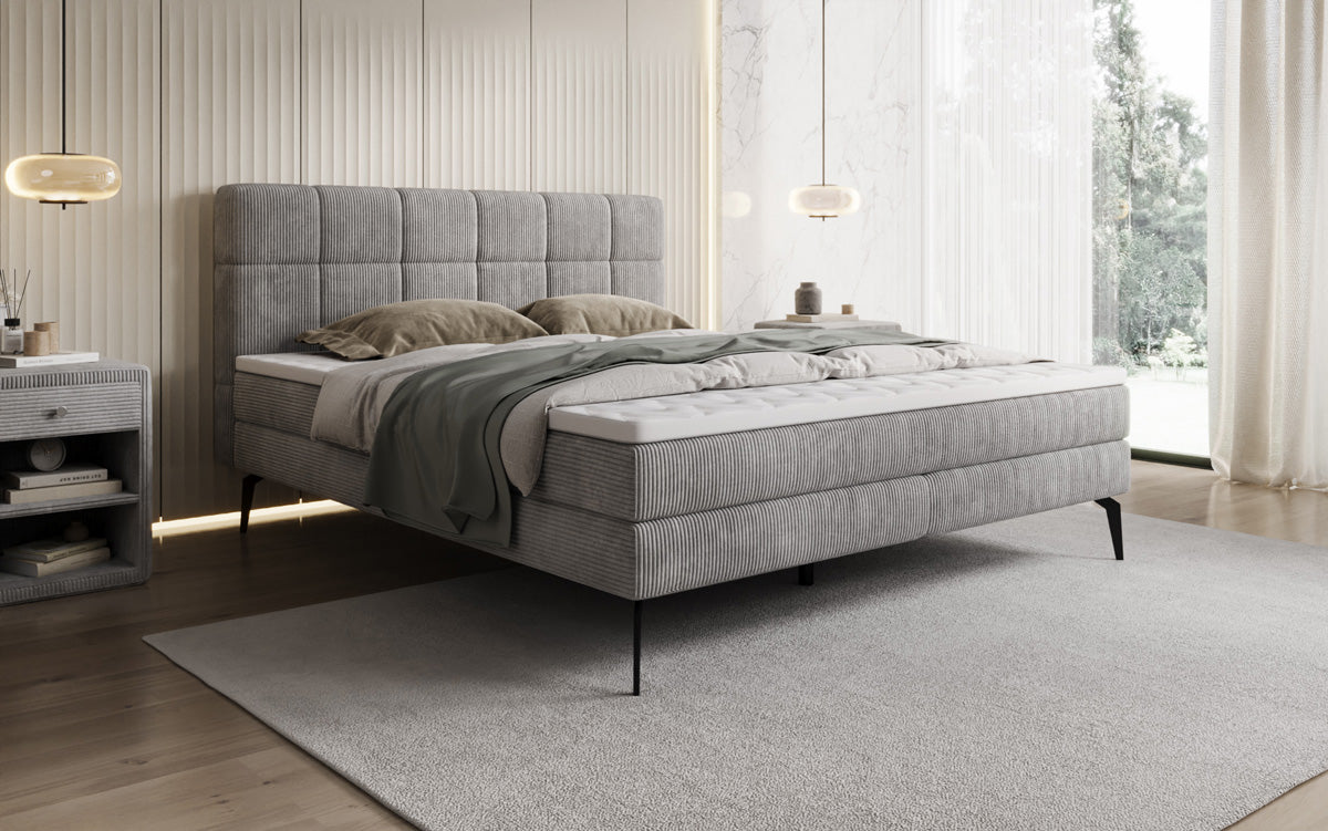 Boxspringbett Vera aus Cord mat héije Féiss