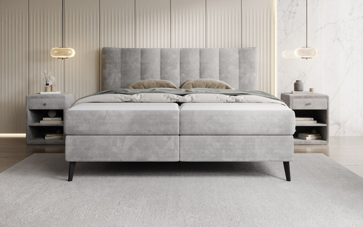 Ines box spring bed in Corduroy with storage