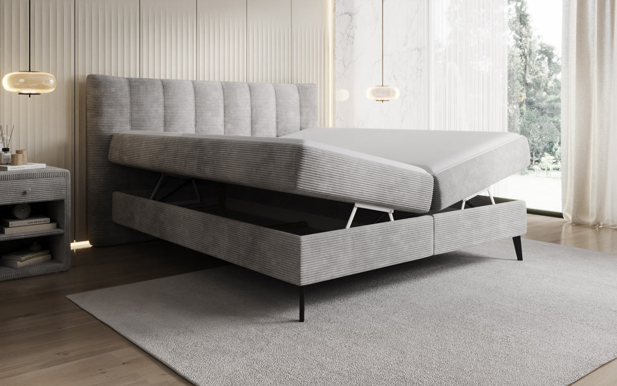 Ines box spring bed in Corduroy with storage